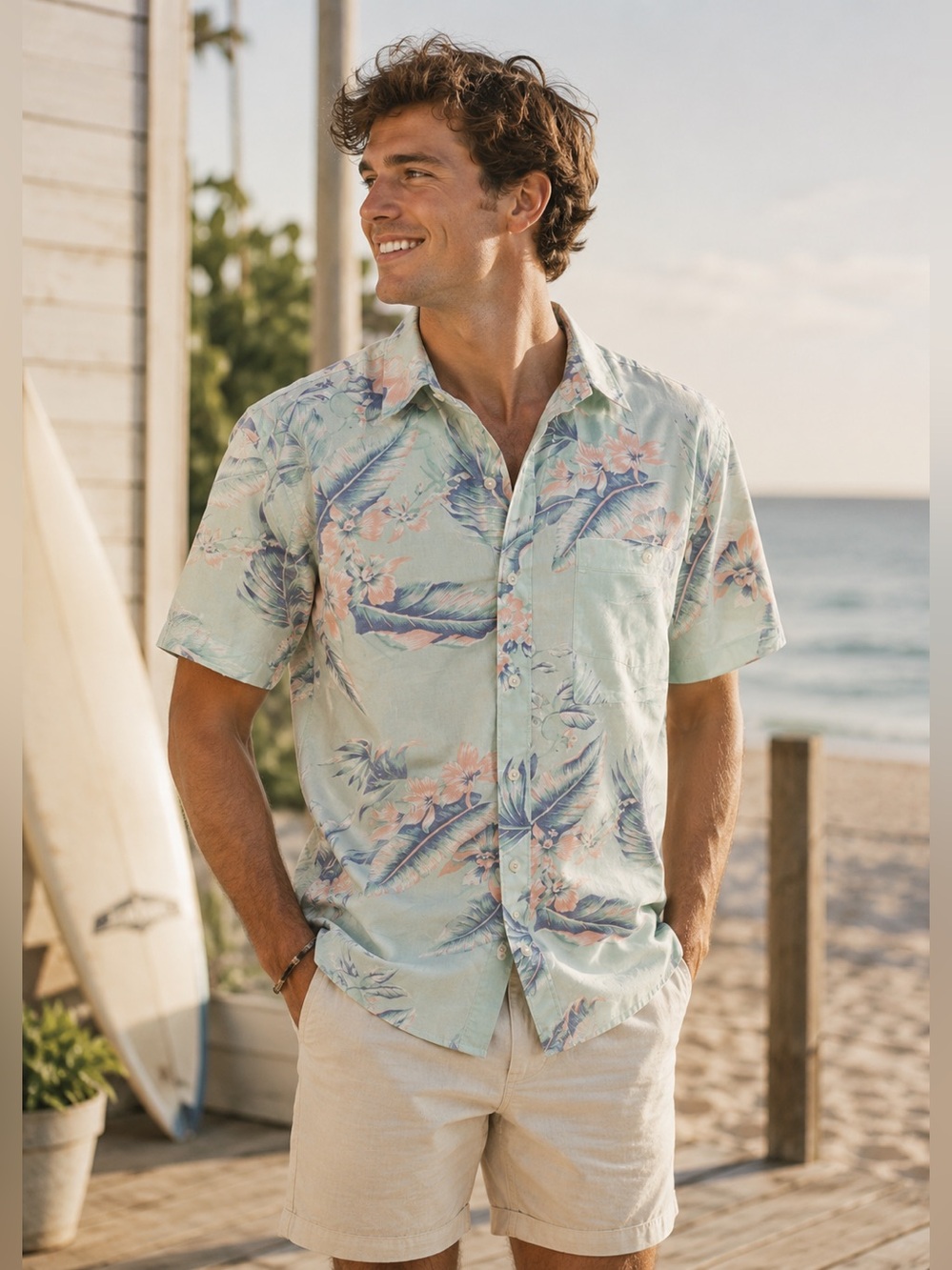 American Eagle Men’s Tropical Button Down Shirt